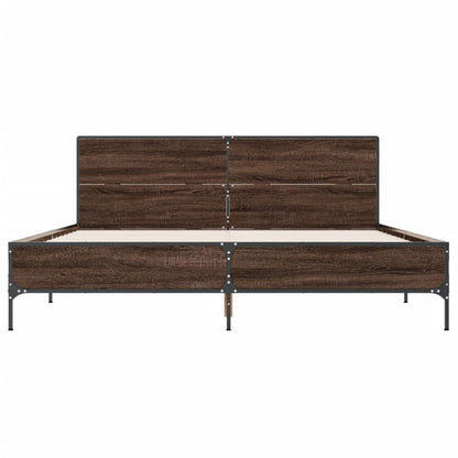 Bed Frame Brown Oak 140x190 cm Engineered Wood and Metal