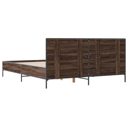 Bed Frame Brown Oak 140x190 cm Engineered Wood and Metal