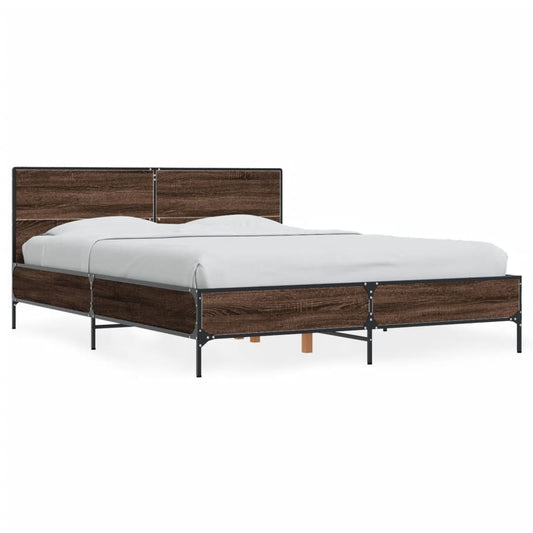 Bed Frame Brown Oak 140x190 cm Engineered Wood and Metal