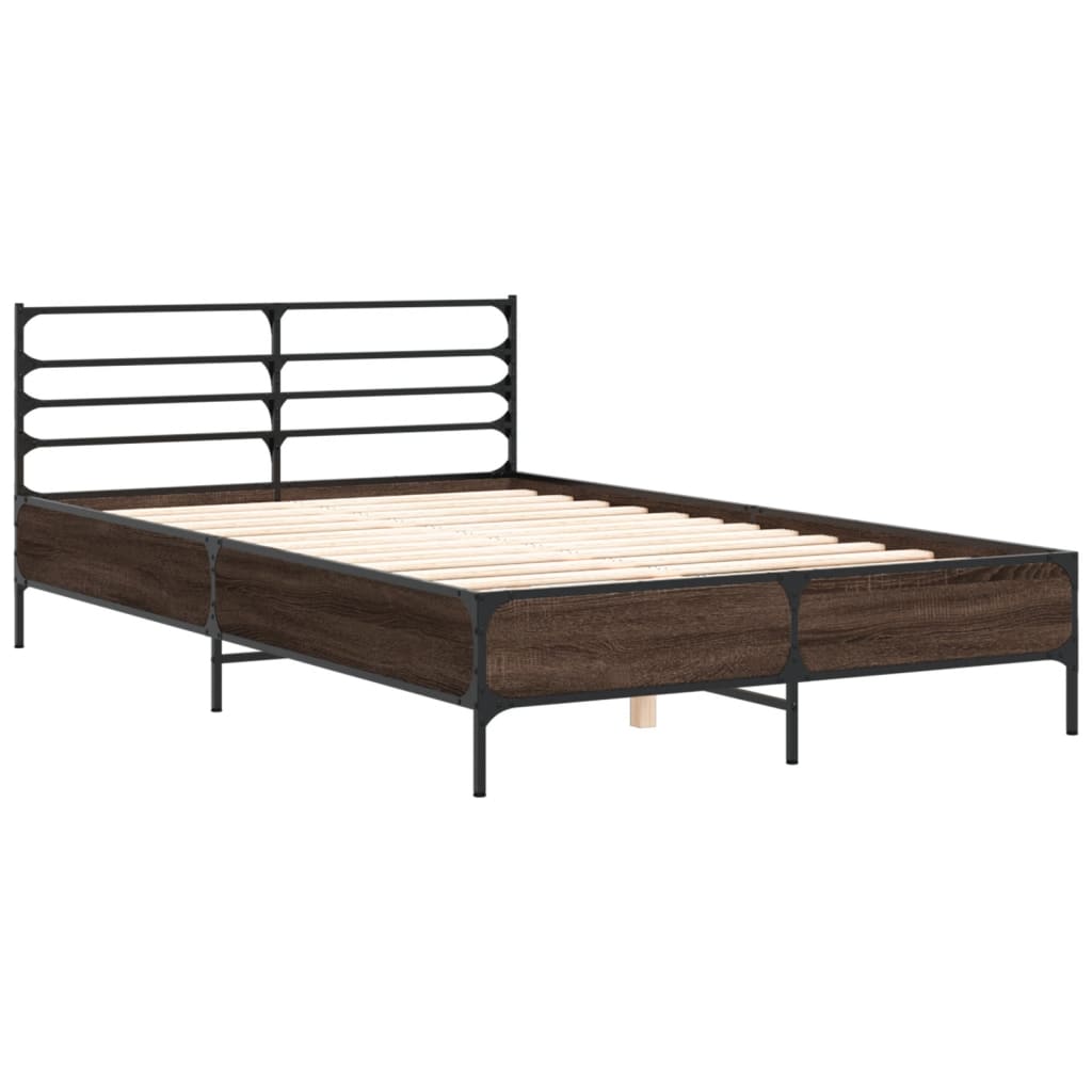 Bed Frame Brown Oak 140x200 cm Engineered Wood and Metal