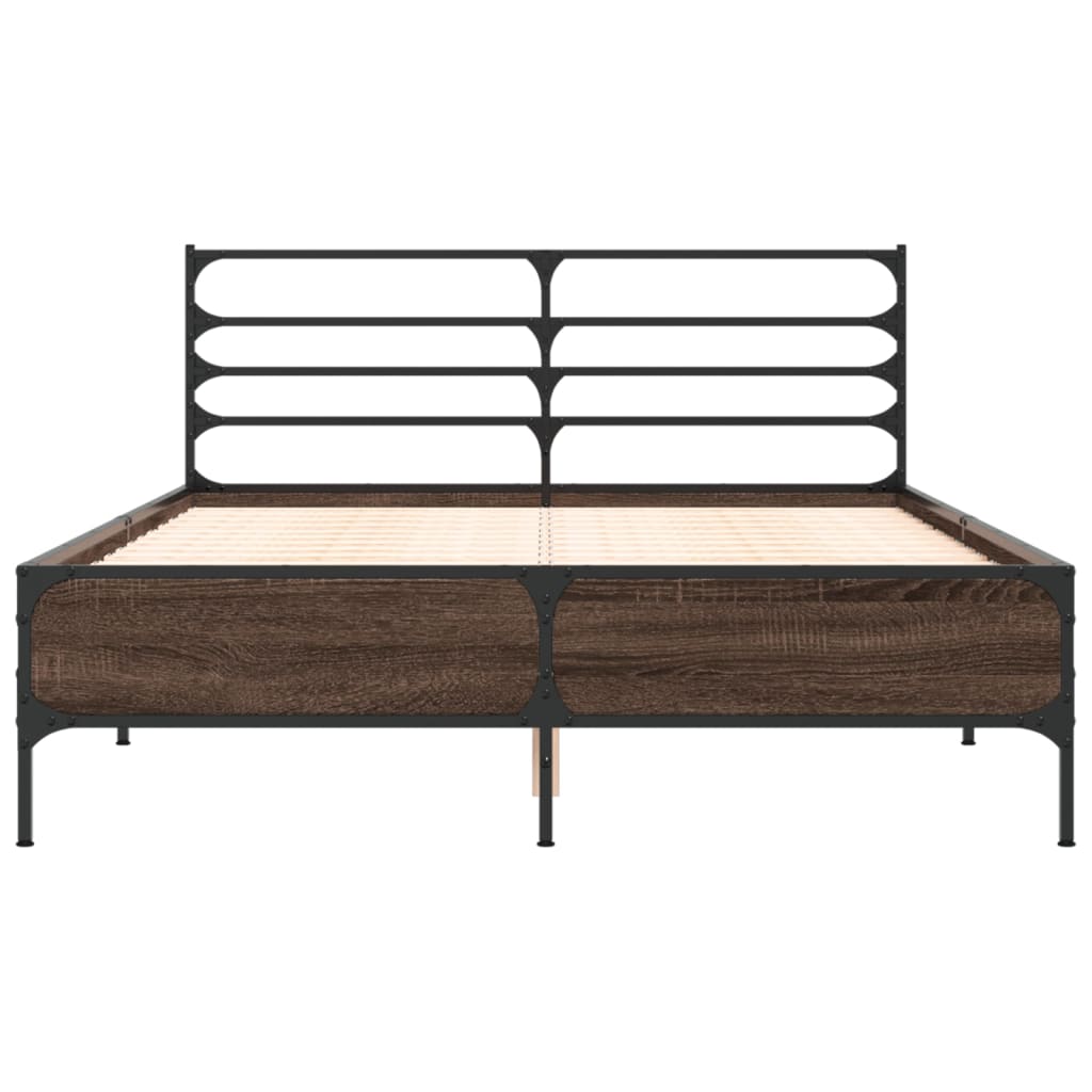 Bed Frame Brown Oak 140x200 cm Engineered Wood and Metal