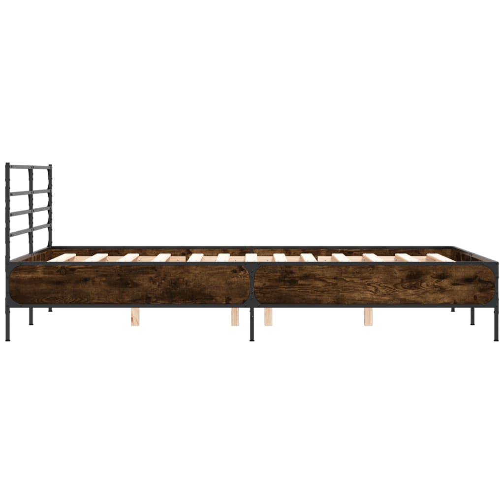 Bed Frame Brown Oak 140x200 cm Engineered Wood and Metal