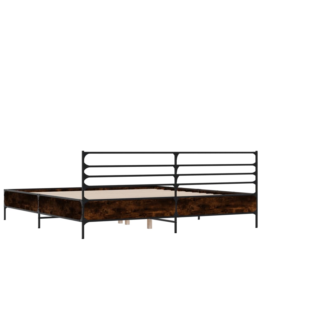 Bed Frame Brown Oak 140x200 cm Engineered Wood and Metal