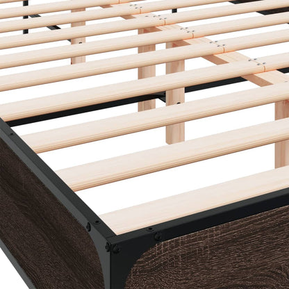 Bed Frame Brown Oak 140x200 cm Engineered Wood and Metal