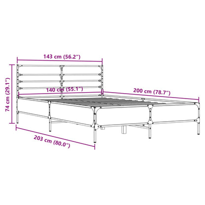 Bed Frame Brown Oak 140x200 cm Engineered Wood and Metal