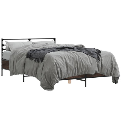 Bed Frame Brown Oak 140x200 cm Engineered Wood and Metal