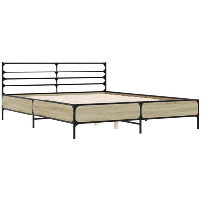 Bed Frame Sonoma Oak 160x200 cm Engineered Wood and Metal