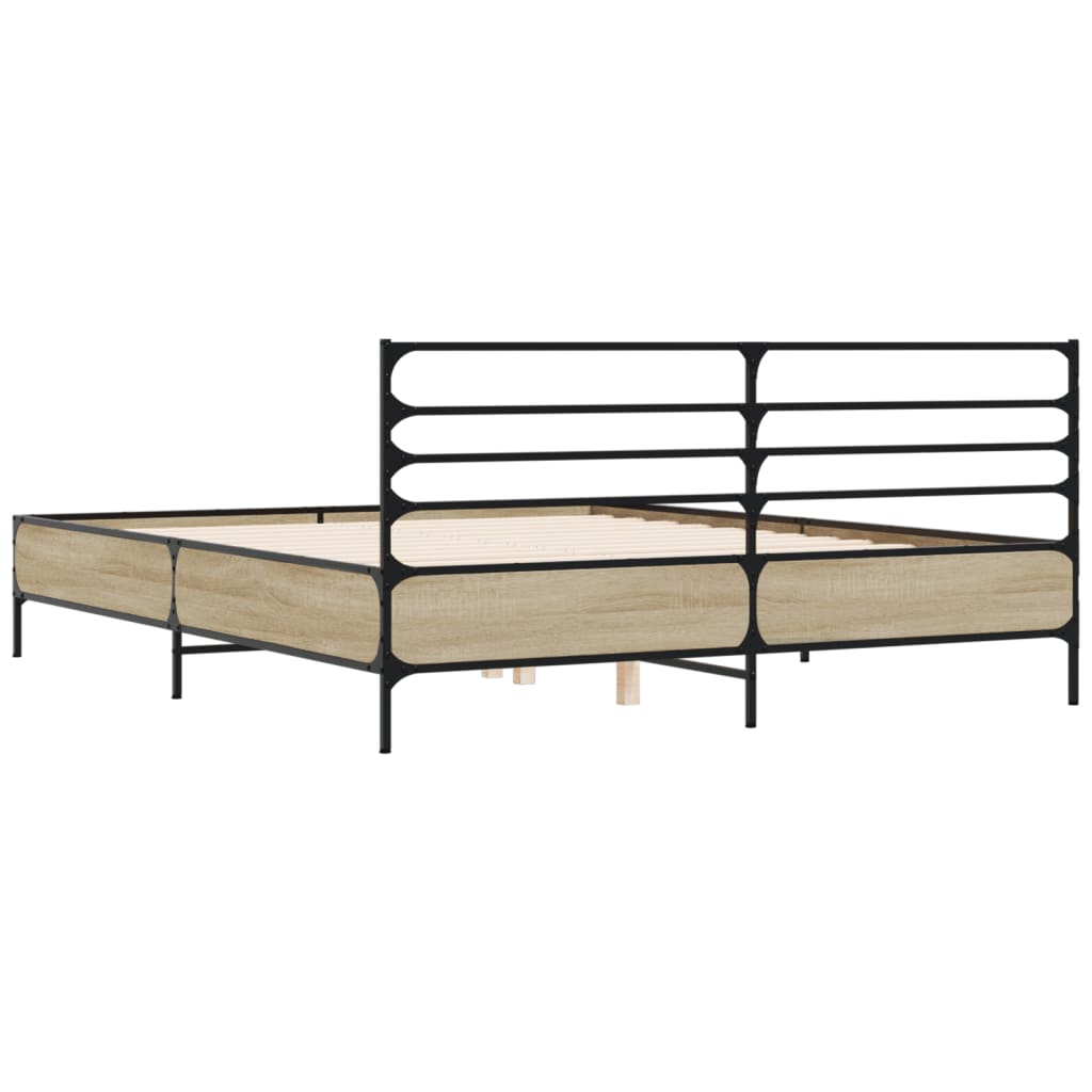 Bed Frame Sonoma Oak 160x200 cm Engineered Wood and Metal