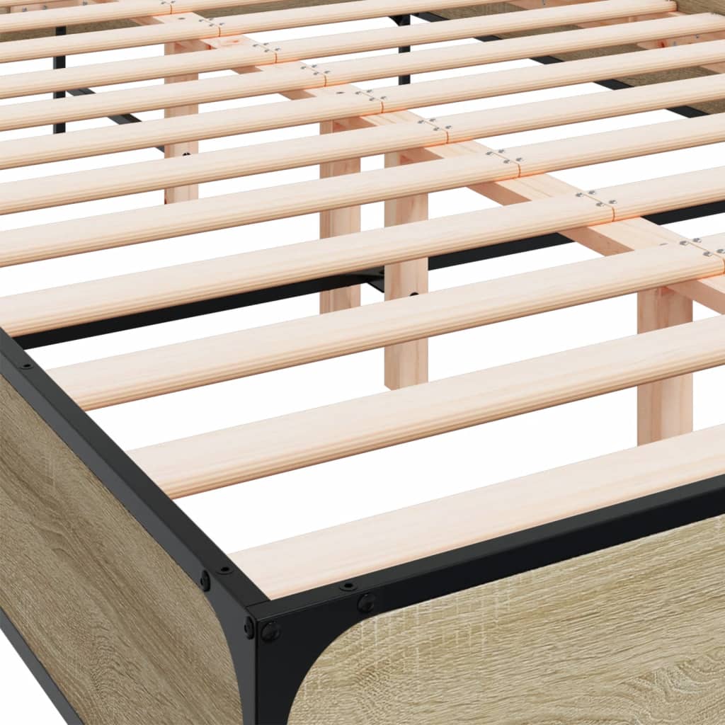 Bed Frame Sonoma Oak 160x200 cm Engineered Wood and Metal