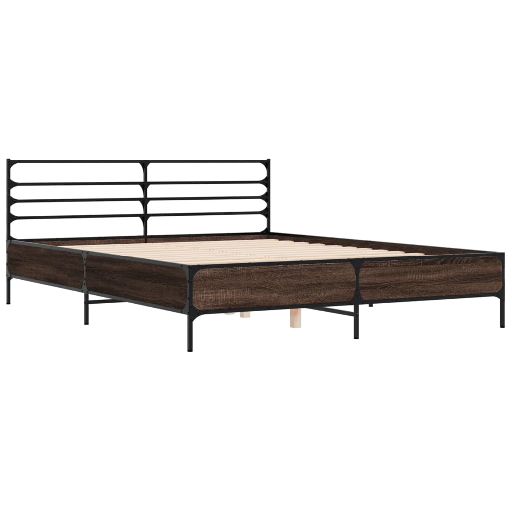 Bed Frame Brown Oak 160x200 cm Engineered Wood and Metal