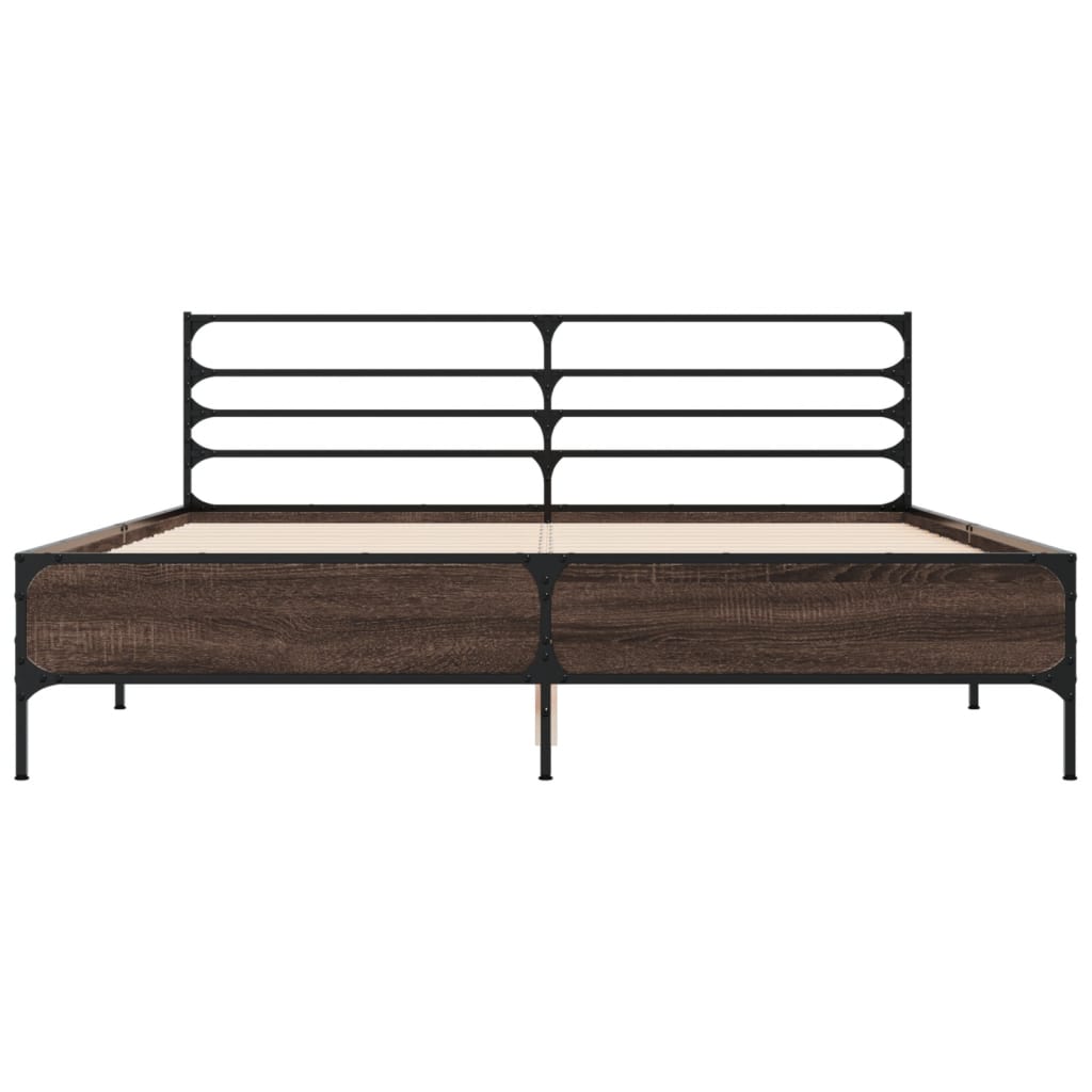 Bed Frame Brown Oak 160x200 cm Engineered Wood and Metal