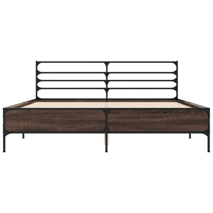 Bed Frame Brown Oak 160x200 cm Engineered Wood and Metal