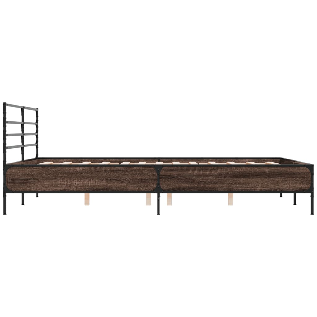 Bed Frame Brown Oak 160x200 cm Engineered Wood and Metal