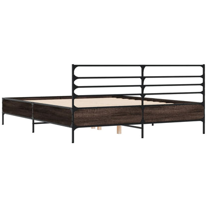 Bed Frame Brown Oak 160x200 cm Engineered Wood and Metal