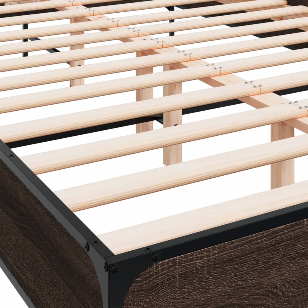 Bed Frame Brown Oak 160x200 cm Engineered Wood and Metal