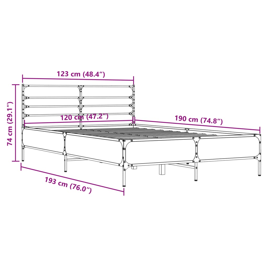 Bed Frame without Mattress Sonoma Oak 120x190 cm Small Double