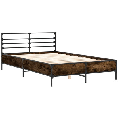 Bed Frame Smoked Oak 120x190 cm Small Double Engineered Wood and Metal