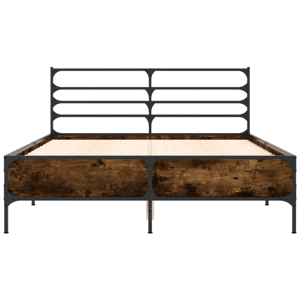 Bed Frame Smoked Oak 120x190 cm Small Double Engineered Wood and Metal