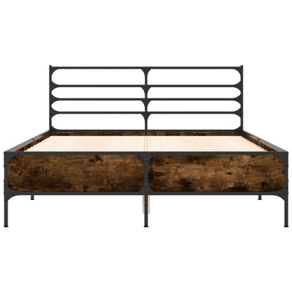 Bed Frame Smoked Oak 120x190 cm Small Double Engineered Wood and Metal