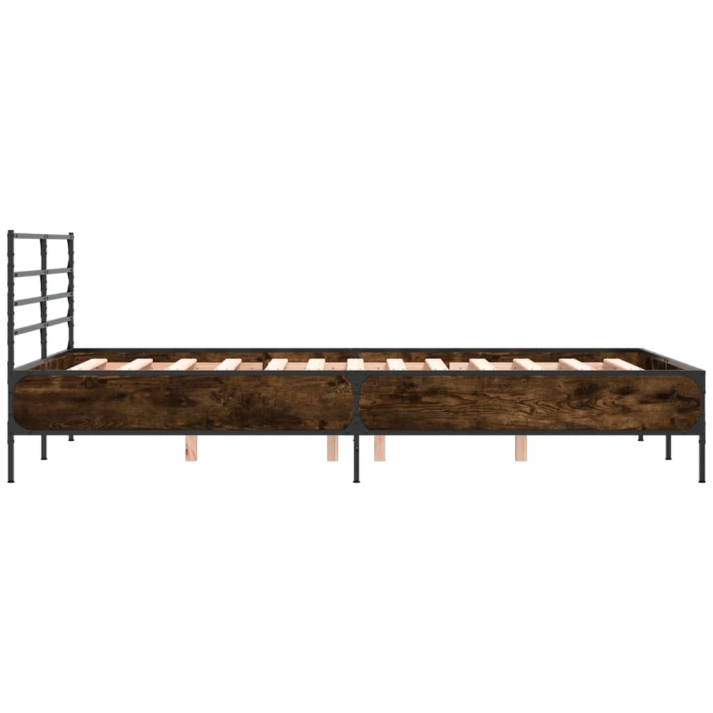 Bed Frame Smoked Oak 120x190 cm Small Double Engineered Wood and Metal