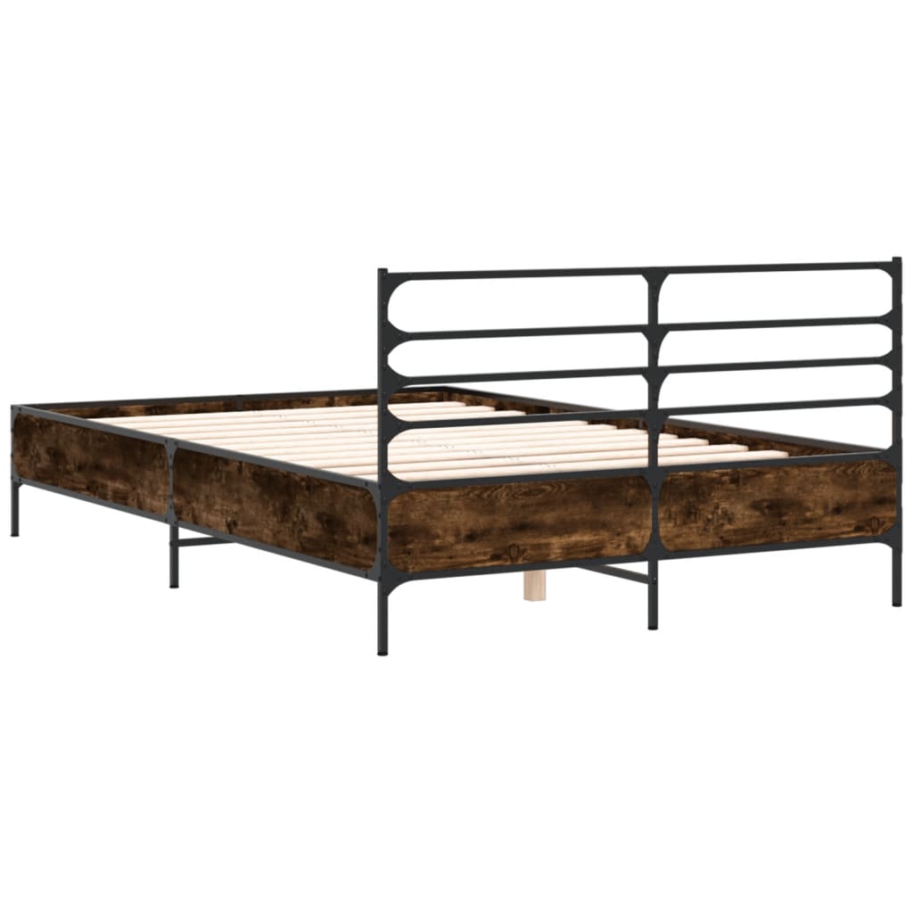 Bed Frame Smoked Oak 120x190 cm Small Double Engineered Wood and Metal