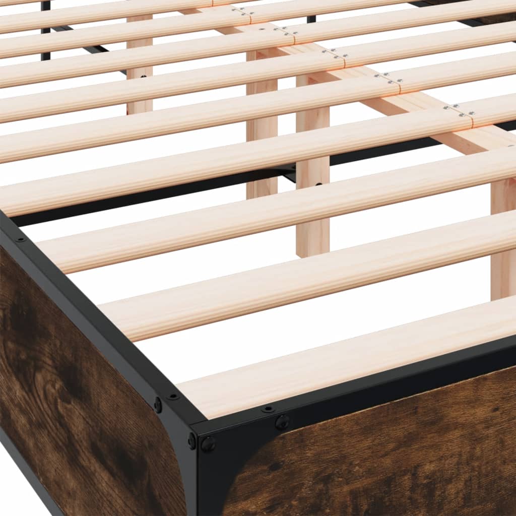 Bed Frame Smoked Oak 120x190 cm Small Double Engineered Wood and Metal