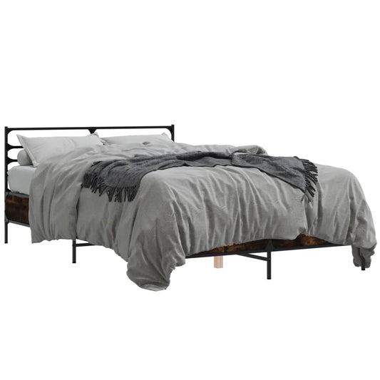 Bed Frame Smoked Oak 120x190 cm Small Double Engineered Wood and Metal