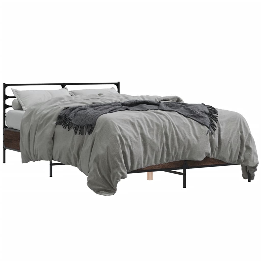 Bed Frame Brown Oak 120x190 cm Small Double Engineered Wood and Metal