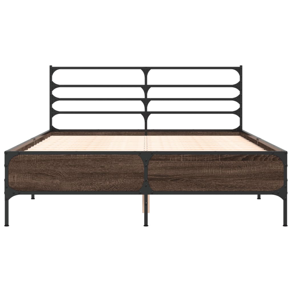 Bed Frame Brown Oak 120x190 cm Small Double Engineered Wood and Metal