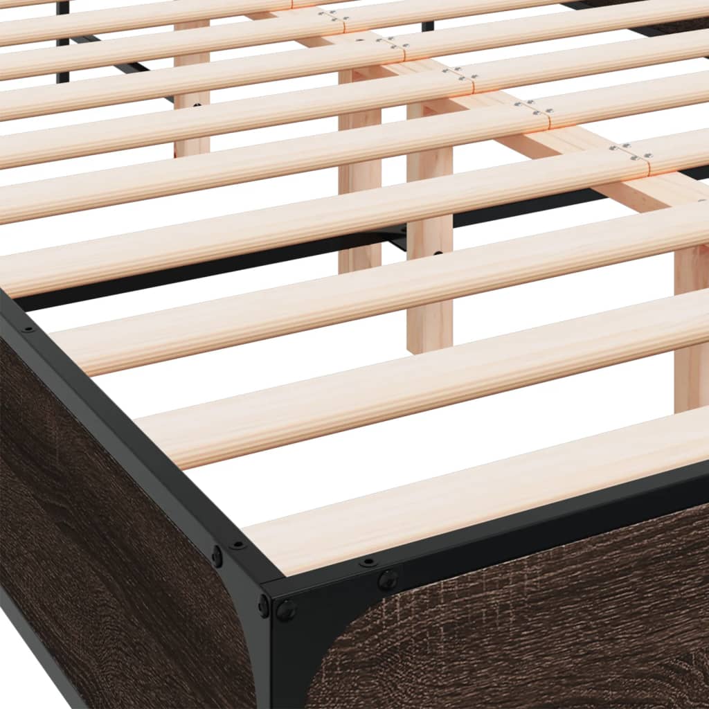 Bed Frame Brown Oak 120x190 cm Small Double Engineered Wood and Metal