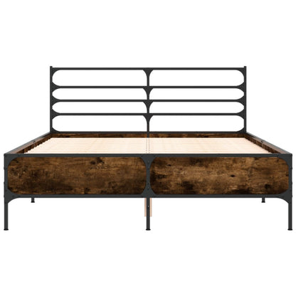 Bed Frame Smoked Oak 135x190 cm Double Engineered Wood and Metal