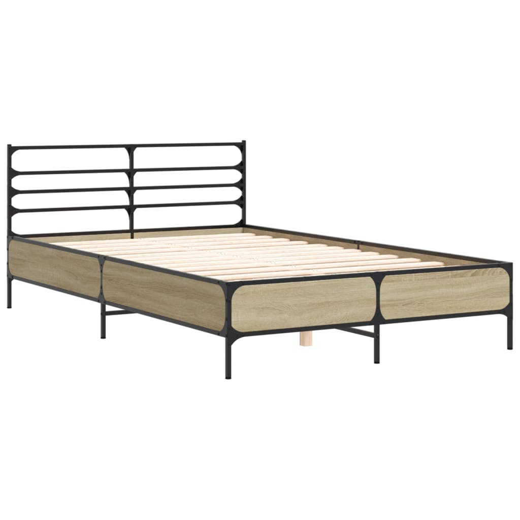 Bed Frame Sonoma Oak 140x190 cm Engineered Wood and Metal