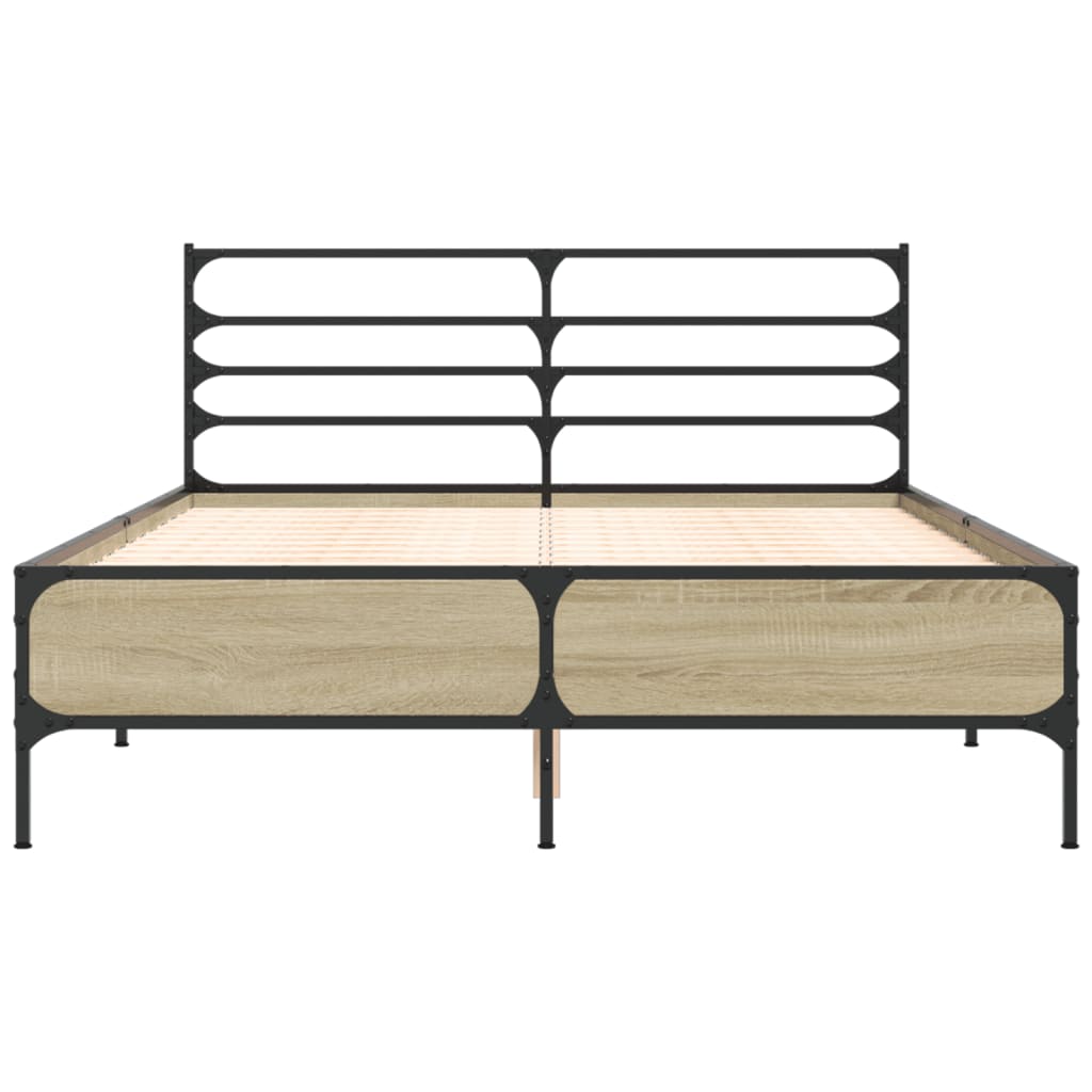 Bed Frame Sonoma Oak 140x190 cm Engineered Wood and Metal