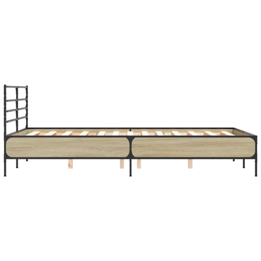 Bed Frame Sonoma Oak 140x190 cm Engineered Wood and Metal