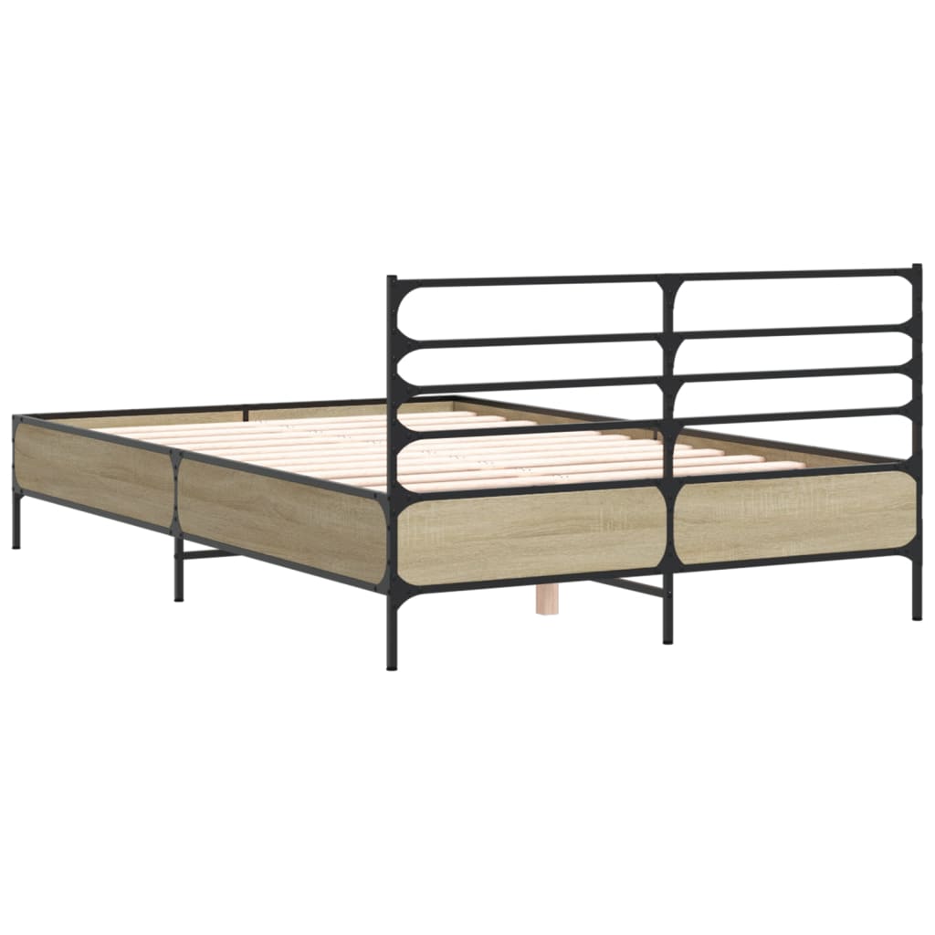 Bed Frame Sonoma Oak 140x190 cm Engineered Wood and Metal