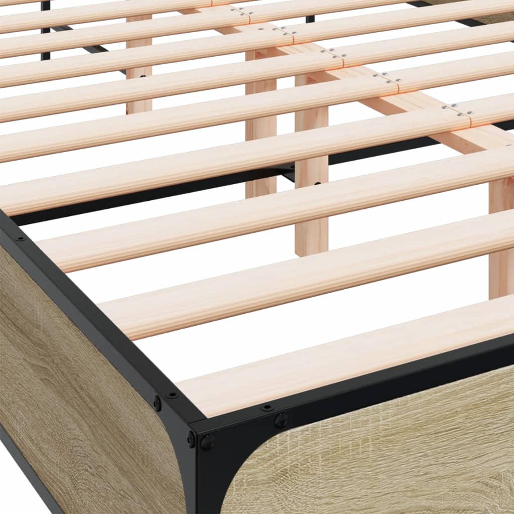 Bed Frame Sonoma Oak 140x190 cm Engineered Wood and Metal