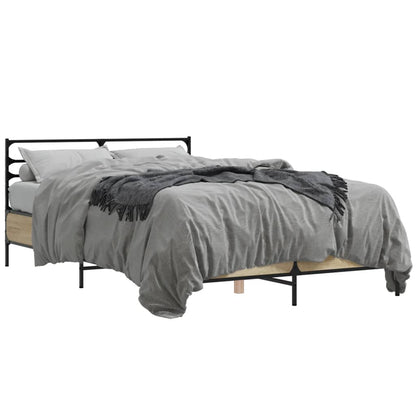 Bed Frame Sonoma Oak 140x190 cm Engineered Wood and Metal