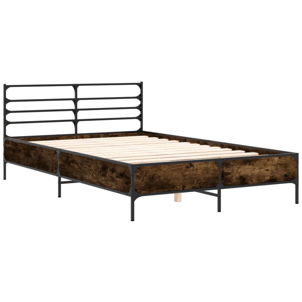 Bed Frame Smoked Oak 140x190 cm Engineered Wood and Metal