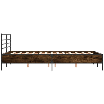 Bed Frame Smoked Oak 140x190 cm Engineered Wood and Metal