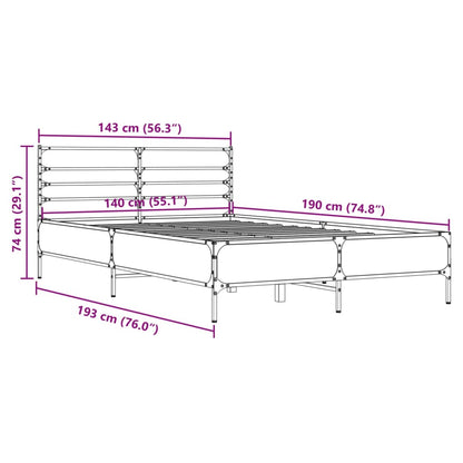 Bed Frame Smoked Oak 140x190 cm Engineered Wood and Metal