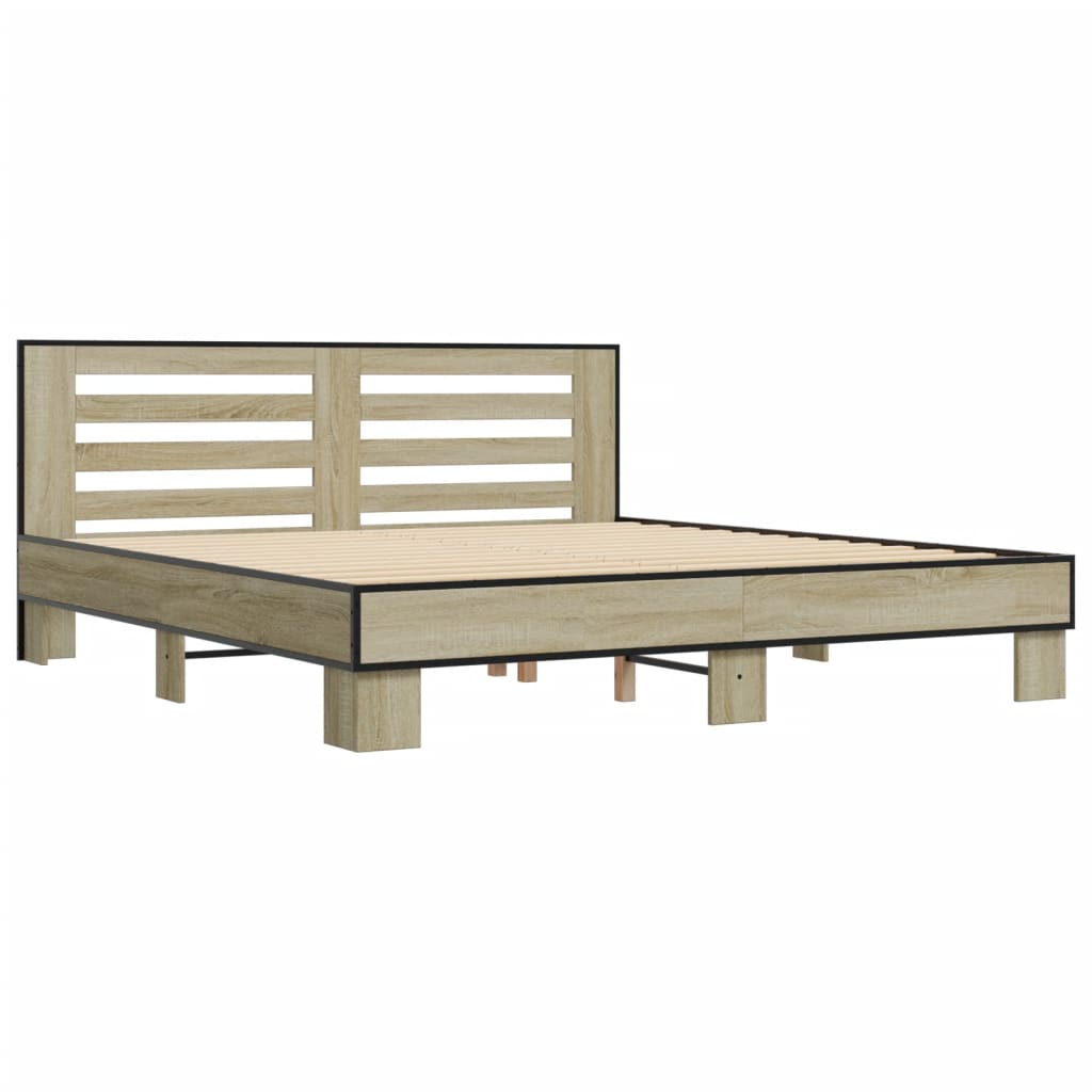 Bed Frame Sonoma Oak 200x200 cm Engineered Wood and Metal