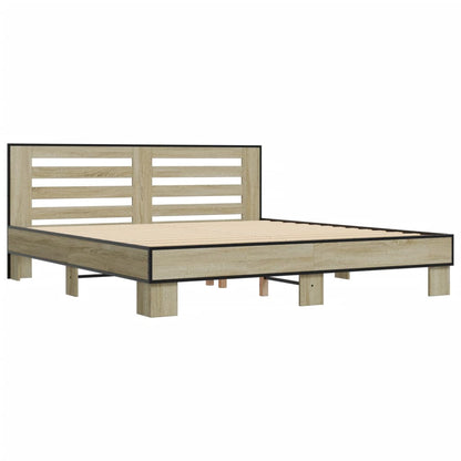 Bed Frame Sonoma Oak 200x200 cm Engineered Wood and Metal