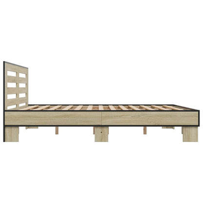 Bed Frame Sonoma Oak 200x200 cm Engineered Wood and Metal