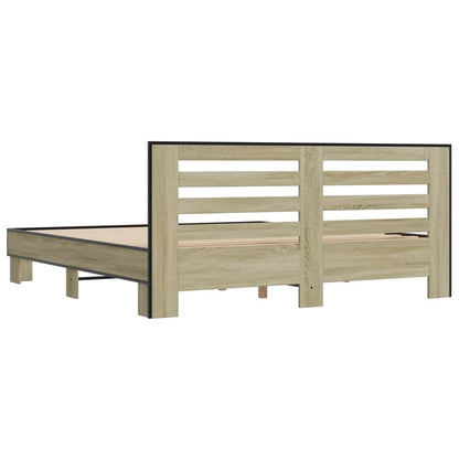 Bed Frame Sonoma Oak 200x200 cm Engineered Wood and Metal