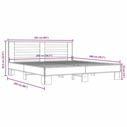 Bed Frame Sonoma Oak 200x200 cm Engineered Wood and Metal