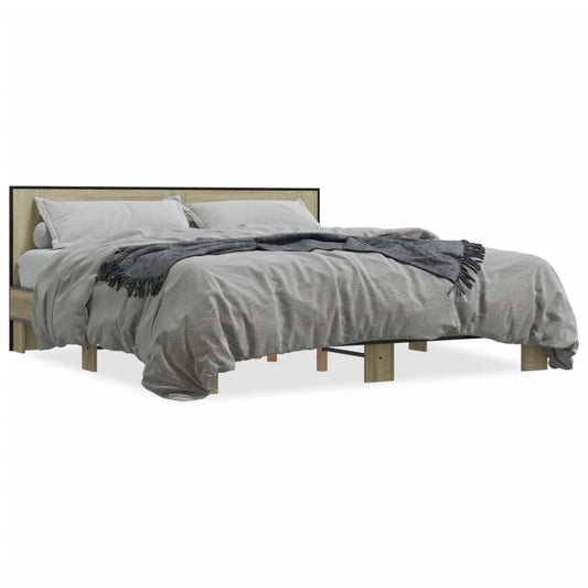 Bed Frame Sonoma Oak 200x200 cm Engineered Wood and Metal