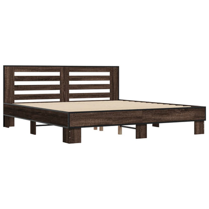 Bed Frame Brown Oak 200x200 cm Engineered Wood and Metal