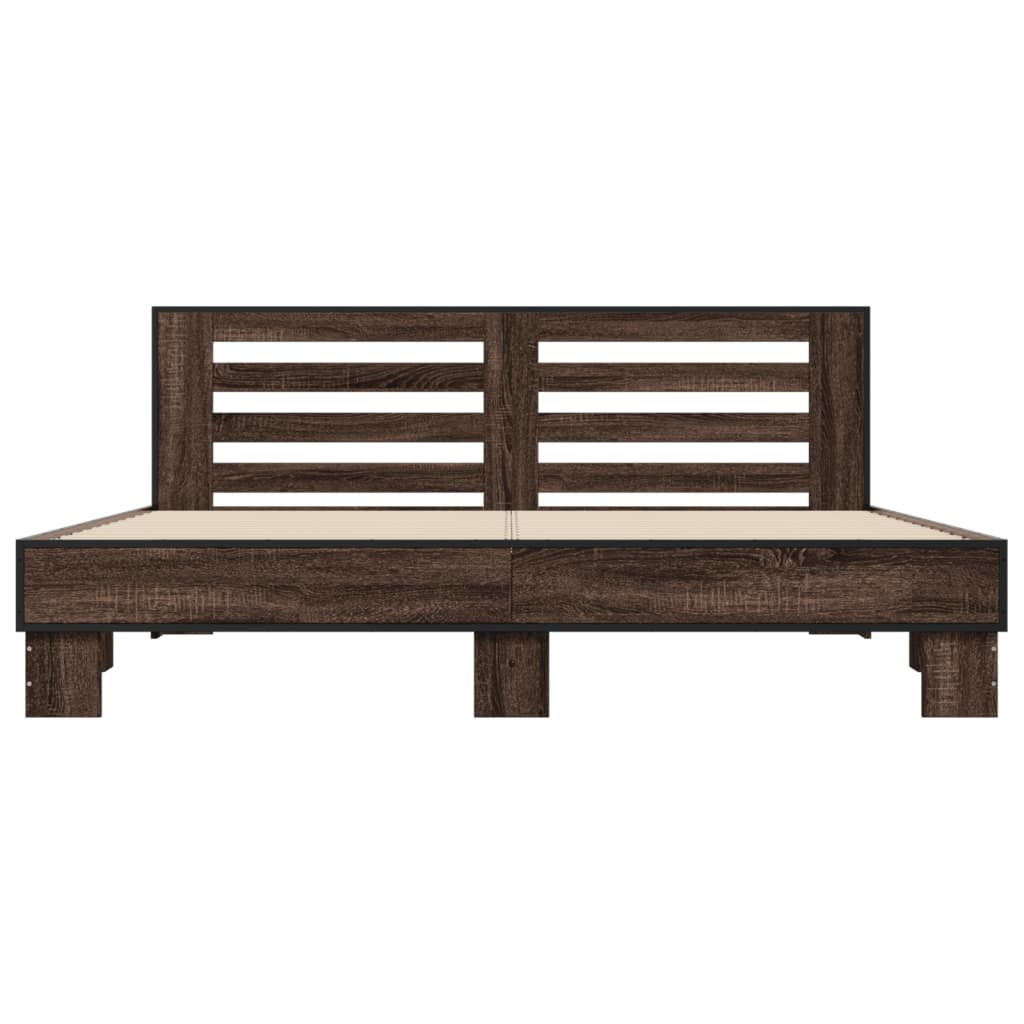 Bed Frame Brown Oak 200x200 cm Engineered Wood and Metal