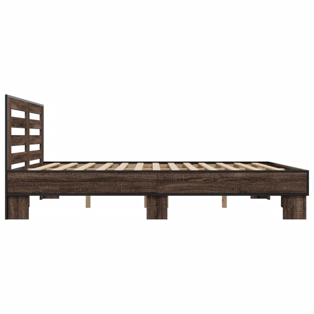 Bed Frame Brown Oak 200x200 cm Engineered Wood and Metal