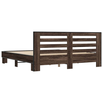 Bed Frame Brown Oak 200x200 cm Engineered Wood and Metal